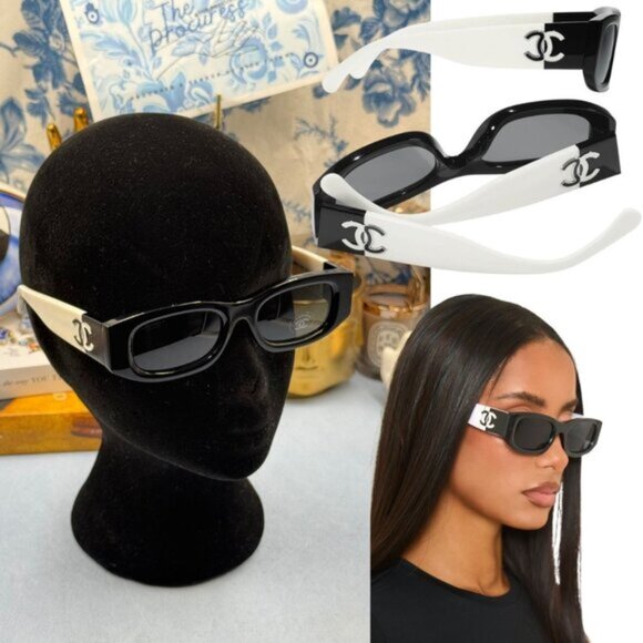CHANEL Accessories - 🆕 CHANEL 🧿 NWOT CH5525 Black & White Square Acetate Polarized Sunglasses